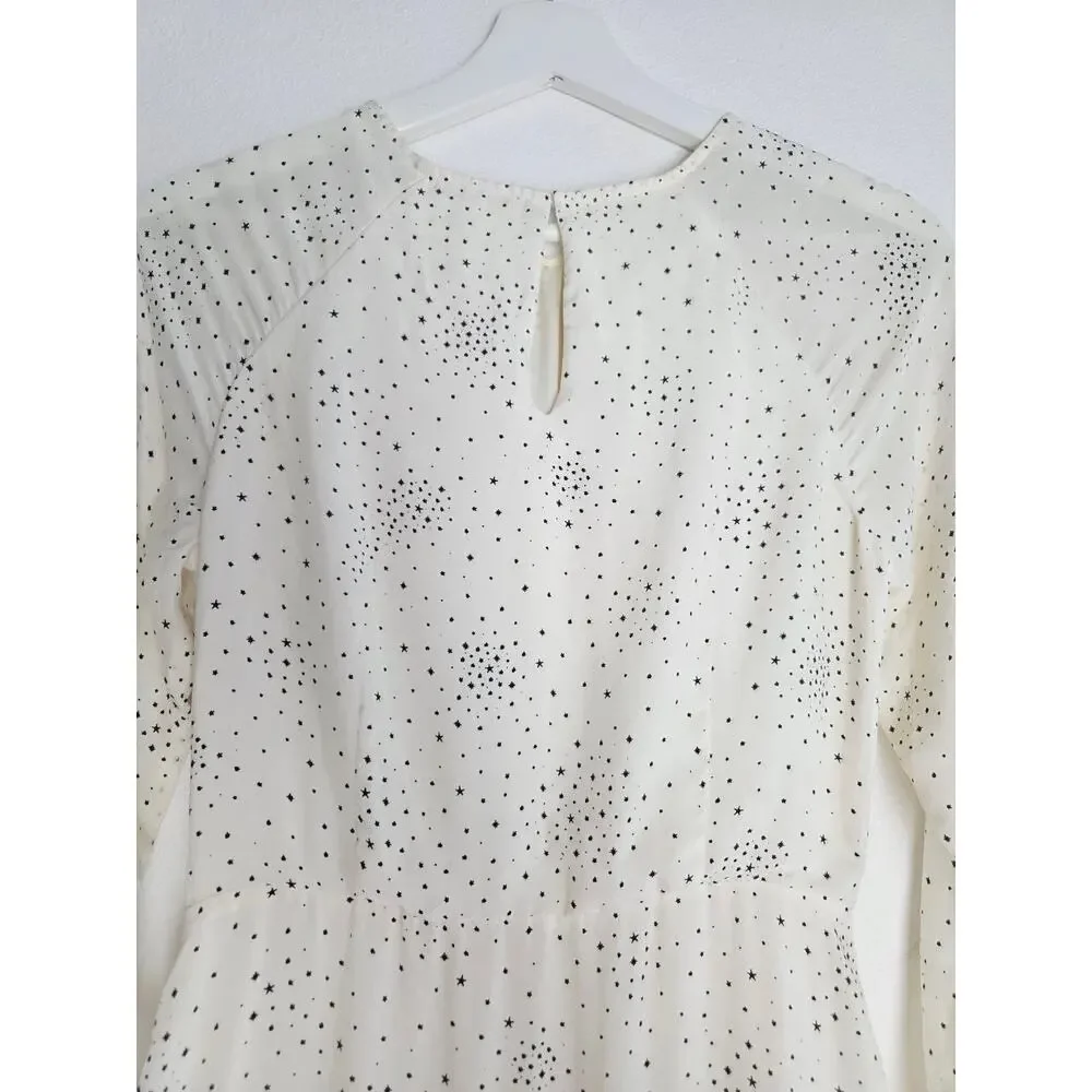 Maje Reto Dress 4 Small FR 36 Ecru Ivory Star Print Asymmetrical Midi NWT - Picture 13 of 16